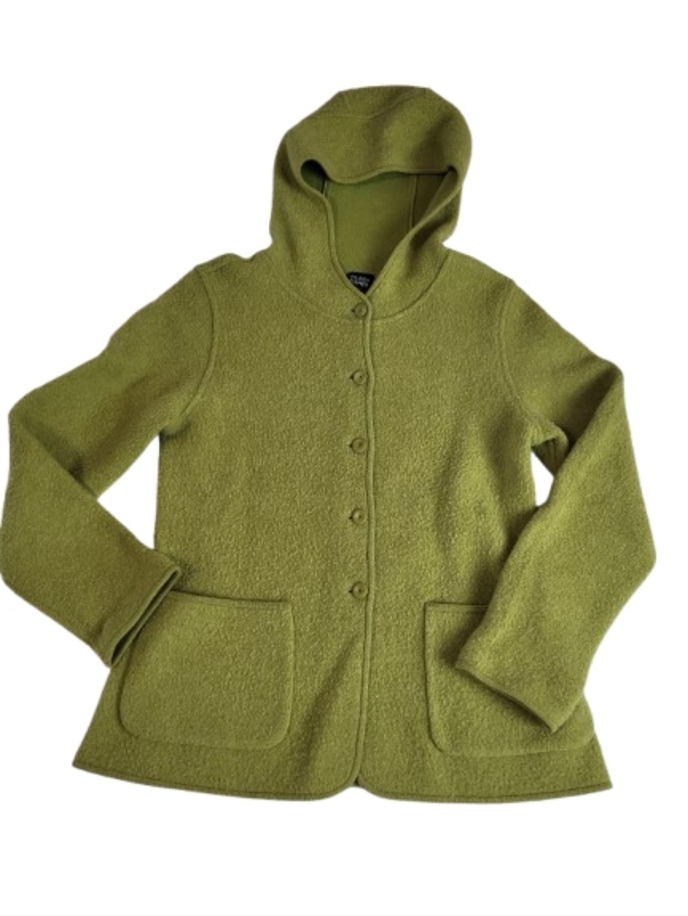 Eileen Fisher Lambswool Cardigan Hoodie Button Lime Green Jacket Warm Size XS